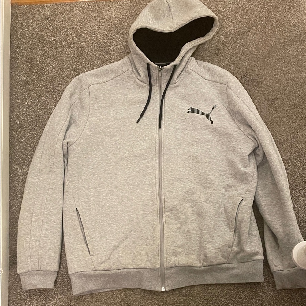 Puma Men's Light Gray Zip-Up Hooded Sweatshirt